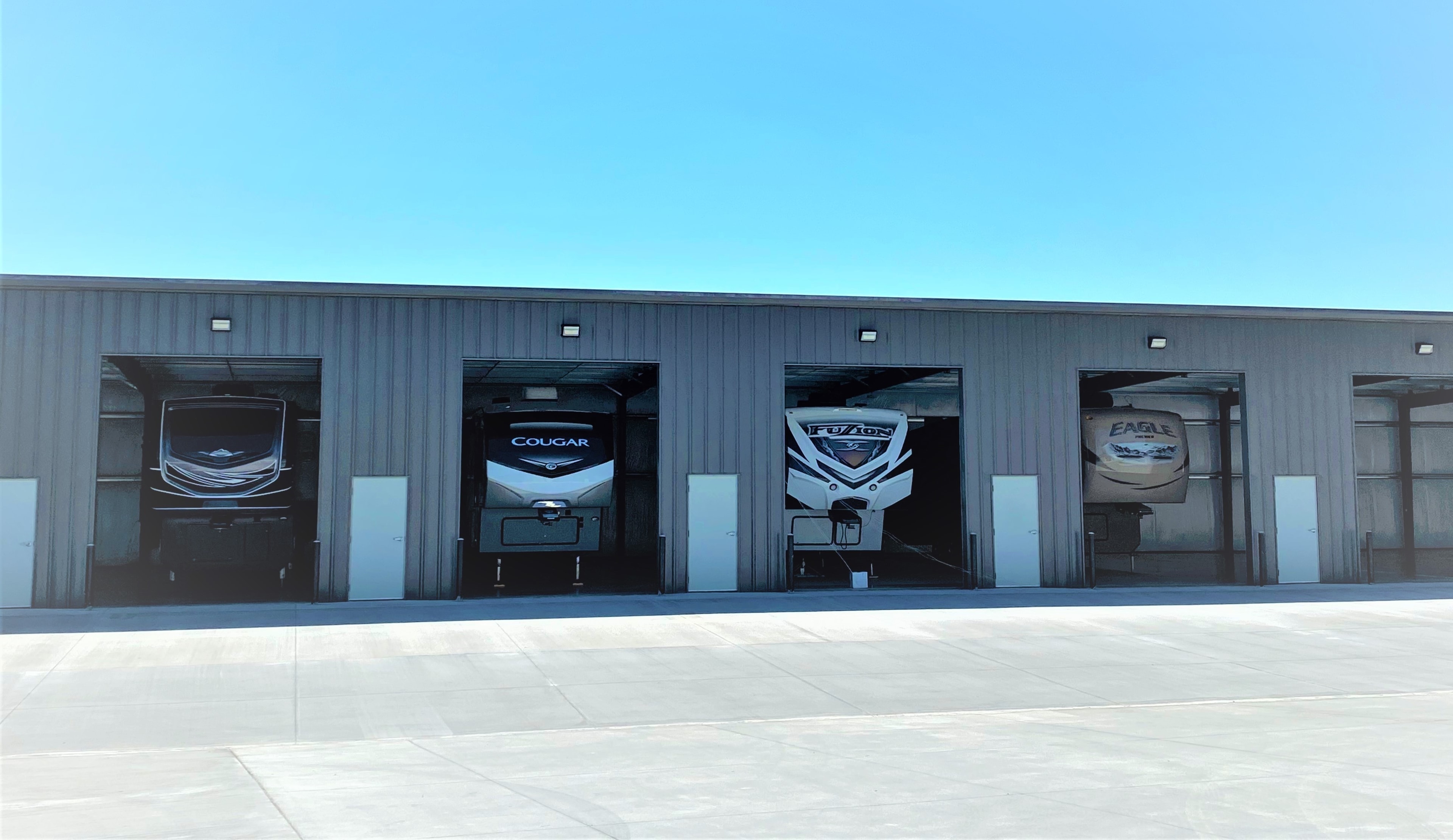 Morristown Luxury RV Storage facility with multiple open garage bays